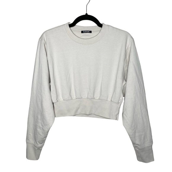 Talentless Dolman Crop Crewneck Pullover Sweatshirt Beige - Picture 4 of 14